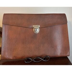 15.75" HOMA Vintage Leather Accordion File Portfolio Briefcase Brown-Swiss Made